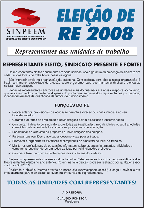 Sindicato dos Profissionais em Educação no Ensino Municipal de São Paulo -  Comunicado nº 1.603 (DOC de 21/10/2014, página 82)