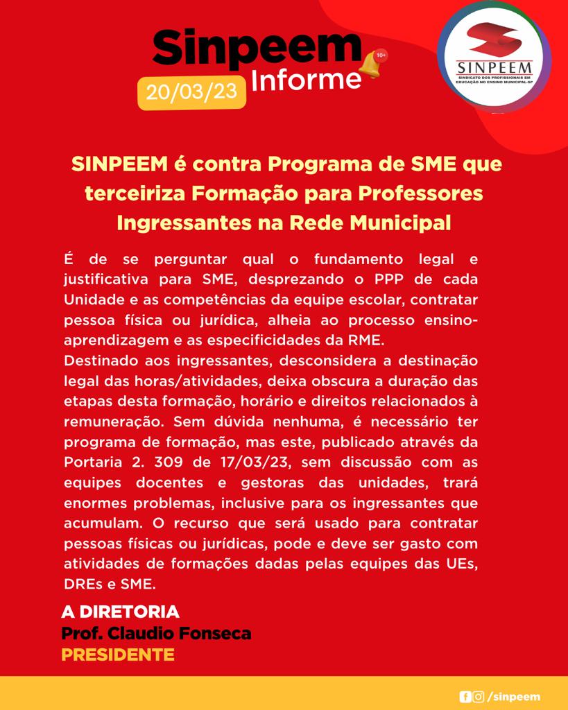 Sindicato dos Profissionais em Educação no Ensino Municipal de São Paulo -  Comunicado nº 1.603 (DOC de 21/10/2014, página 82)